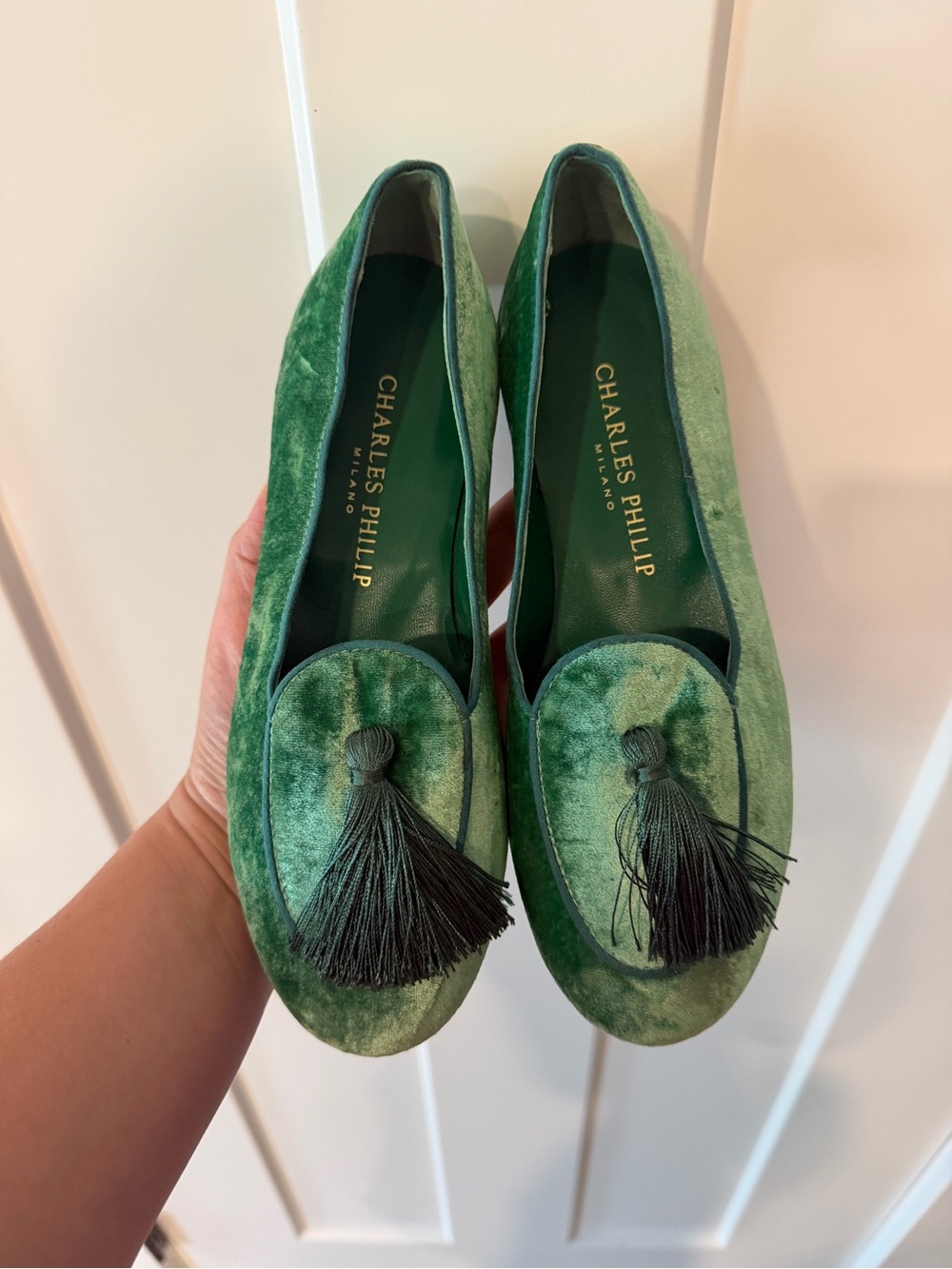 Charles Phillip Green Velvet Tassel Loafers - Women's Size 35/5